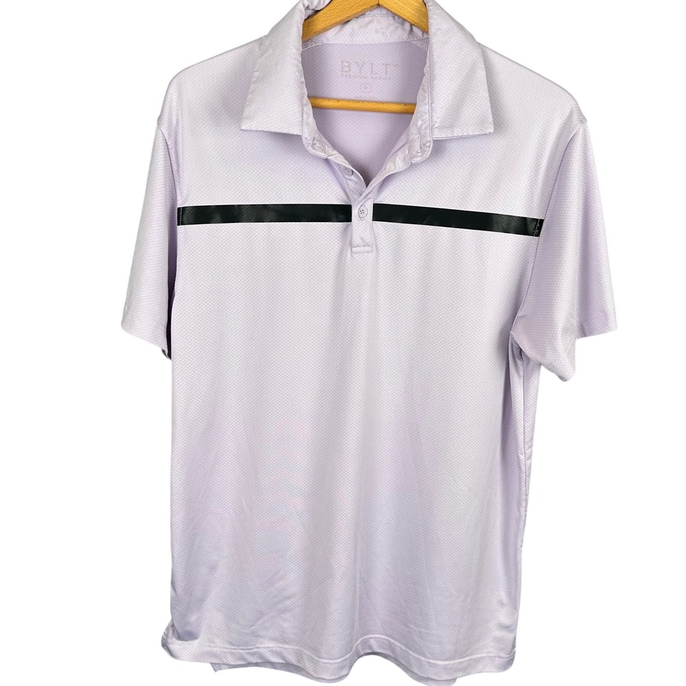 BYLT Premium Basics Mens Large Lavender Purple Black Stripe Golf Polo Shirt